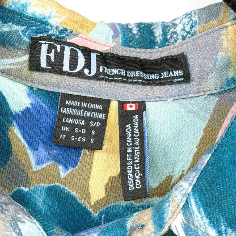 FDJ French Dressing Jeans Abstract Brushstroke Button Down Blouse Teal Small - Picture 4 of 8